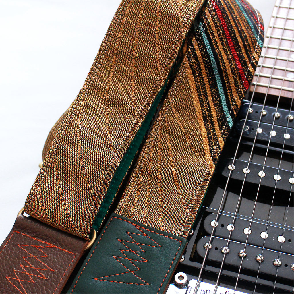 Guitar Strap, Mexican Blanket, Leather, Tan